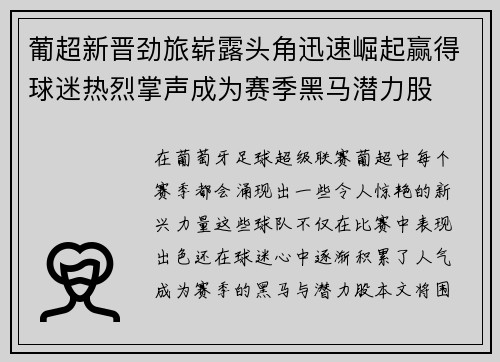 葡超新晋劲旅崭露头角迅速崛起赢得球迷热烈掌声成为赛季黑马潜力股